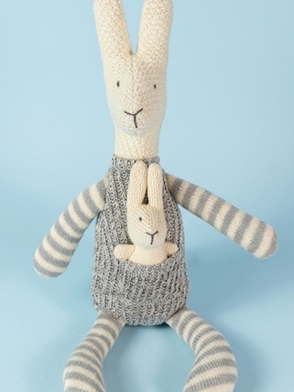 Creative Co-Op Cream and Gray Knit Bunny with Pocket Buddy